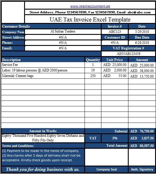 How To Raise Tax Invoice In Uae With Free Excel And Word Invoice Download