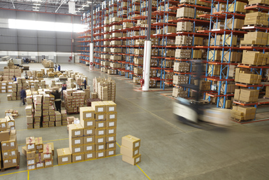 Elevated view of large distribution warehouse